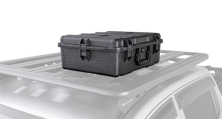 Rhino-Rack USA Cargo Carrier 61028 Box Style; Compatible With ALL Rhino-Rack Platforms; 1.7 Cubic Foot Capacity; Black; Polypropylene; With Foam Inserts Mounting Hardware And Tools