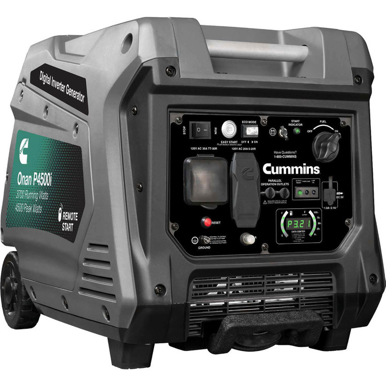 Cummins Power Generation Generator Power A074Z436 Onan P4500i; Gasoline/1 Gallon Tank Capacity; 3700 Running Watt Rating/4500 Peak Watt Rating; 120 Volt AC; 20 Ampere; Portable; 98 Pound Weight; EPA/CARB/CSA Certified