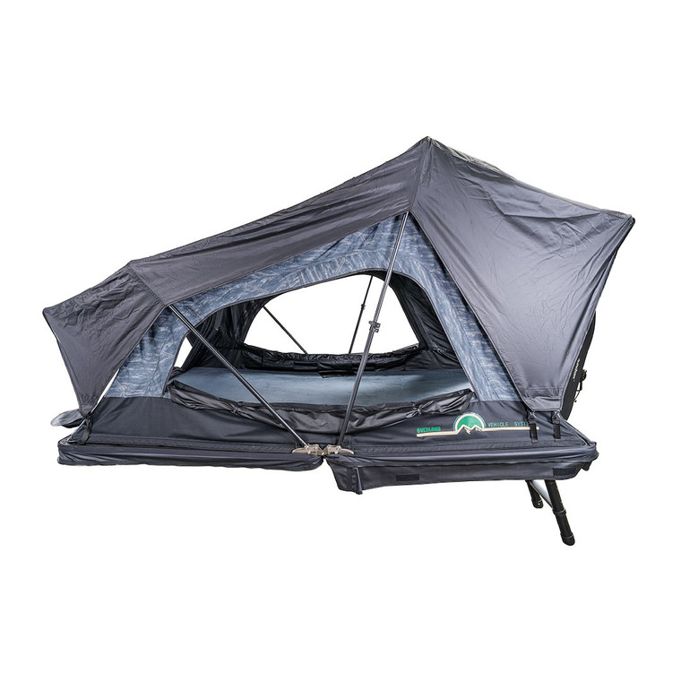 Overland Vehicle Systems Tent 18209903 XD Sherpa; Car Top; 60 Inch x 95 Inch x 52 Inch; Sleeps 3 Adults; Black Aluminum Base With Rip Stop Poly Cotton Body; Soft Shell Fold Storage; With Screen Windows; With Rain Fly/Ladder/2 Inch Density Mattress