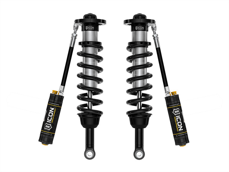 Fits 2024-2024 Toyota Tacoma Icon Vehicle Dynamics Coil Over Shock Absorber 58780C 2.5 Series; Adjustable Valving; 1-1/4 To 3 Inch Lift; Pigtail Spring; Black/Silver; With Remote Reservoir; Set Of 2