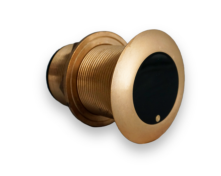 Si-Tex Transducer BT70MB300-12 Echonautics; Thru-Hull Mount With 12 Degree Tilted Element; Low Profile; 95 To 155 kHz CHIRP Medium Frequency; 300 Watt Power; 26 Foot Cable; Bronze; 2.38 Inch Hole Diameter