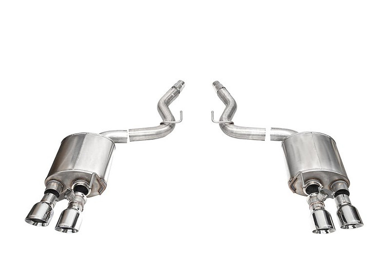 Fits 2024-2024 Ford Mustang Corsa Performance Exhaust System Kit 21267 Sport Valve Axle Back System; 304 Stainless Steel; With Mufflers; 3 Inch Pipe Diameter; Dual Exhaust With Quad Exit; Dual Rear Exit