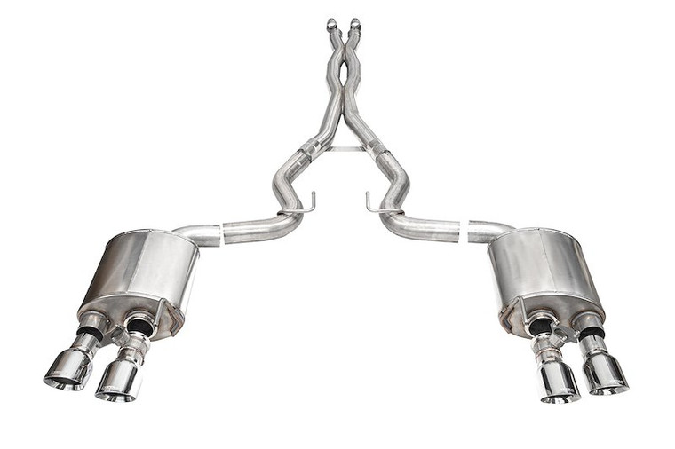 Fits 2024-2024 Ford Mustang Corsa Performance Exhaust System Kit 21265 Xtreme Valve Cat Back System; 304 Stainless Steel; With Mufflers; 3 Inch Pipe Diameter; Dual Exhaust With Quad Exit; Dual Rear Exit