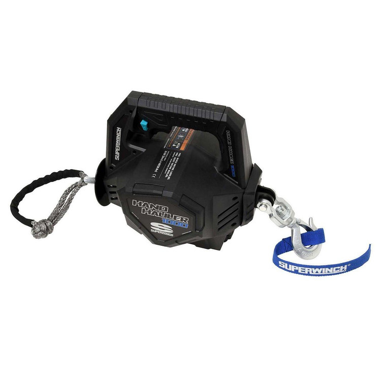 Superwh Winch 1710001 Portable; Hand Hauler Winch; 24 Volt DC; 1000 Pound Line Pull Capacity; 28 Foot Synthetic Rope; Wired And Wireless Remote; Black; Plastic