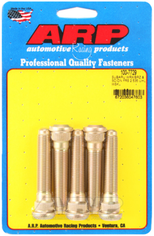 ARP Auto Racing Wheel Stud 100-7729 M12 x 1.25 Thread Size; 2.535 Inch Under Head Length; 0.565 Inch Knurl Diameter; 0.270 Inch Knurl Length; 0.200 Inch Nose Length; Set of 5