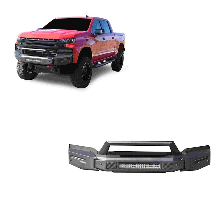 Black Horse Offroad Bumper AFB-SI20-K1 Armour II; Direct Fit; 3 Piece; With Bull Nose and Skid Plate; With 20 or 30 Inch LED Light Bar Mounts; Powder Coated; Matte Black; Steel