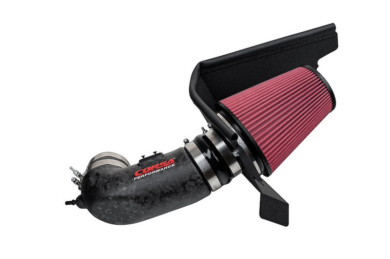 Fits 2017-2024 Chevrolet Camaro Corsa Performance Cold Air Intake 44005D-MF Forged Carbon Fiber Tube Material; DryTech 3D Red Synthetic Fiber Filter