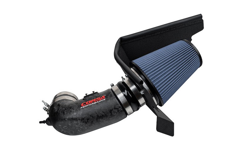 Fits 2017-2024 Chevrolet Camaro Corsa Performance Cold Air Intake 44005-MF Forged Carbon Fiber Tube Material; MaxFlow 5 Oiled Blue Synthetic Fiber Filter