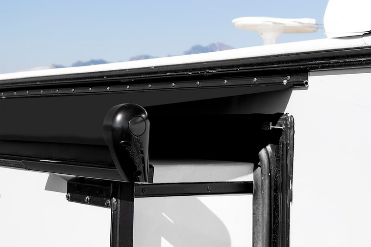 Carefree RV Awning HI1746262TN Alpine; Slide Out Cover; Automatically Extends/Retracts With The Slide Out; Roof Size Range 169 Inch To 174.9 Inch; Flange Size Range 174 Inch To 179.9 Inch; 178 Inch Fabric Width; Solid Black; Vinyl