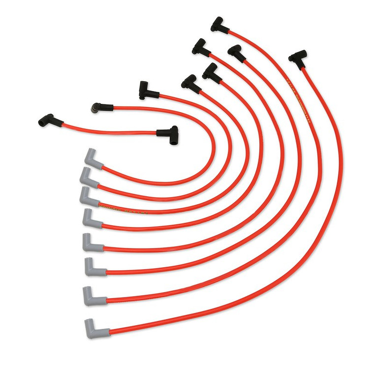 Taylor Cable Spark Plug Wire Set 84204 ThunderVolt 8.2 Custom Fit; Pre Assembled; Red; 8.2 Millimeter Diameter; Zimplex Silicone; Ferrite Spiral Wound Core; Vari-Angle Spark Plug Boot; Socket Distributor Boot; 40 Ohms Per Foot Resistance