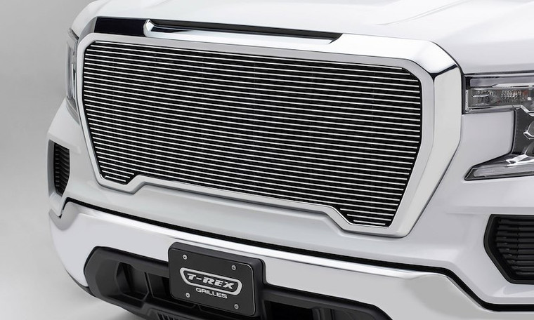 T-Rex Truck Grille Insert 20213 Billet Series; Replacement; 1 Piece Horizontal Bar Style; Without Light Cutout; Polished; Aluminum; With Mounting Hardware