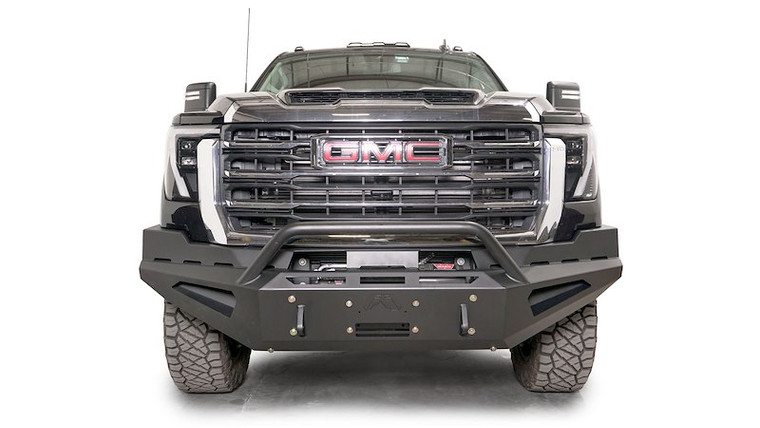 Fab Fours Bumper GM24-RS6262-1 Red Steel; One Piece Design; Direct Fit; Mounting Hardware Included; With Pre-Runner Guard; With Internal Winch Mount For 12000 Pound Winch; With Integrated Shackle Mounts; With Side Mounting Slots And Tabs For Lights