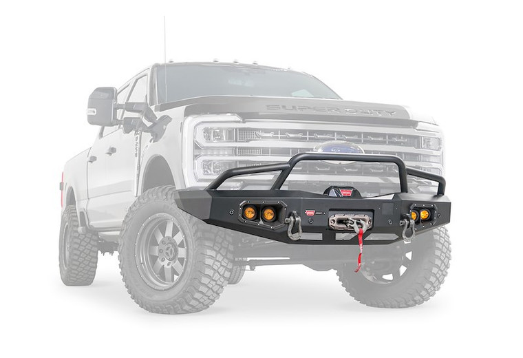 Warn Bumper 110760 One Piece Design; Direct-Fit; Mounting Hardware Included; With Grille Guard; With Winch Mount; With Light Cutout; Powder Coated; Black; Steel