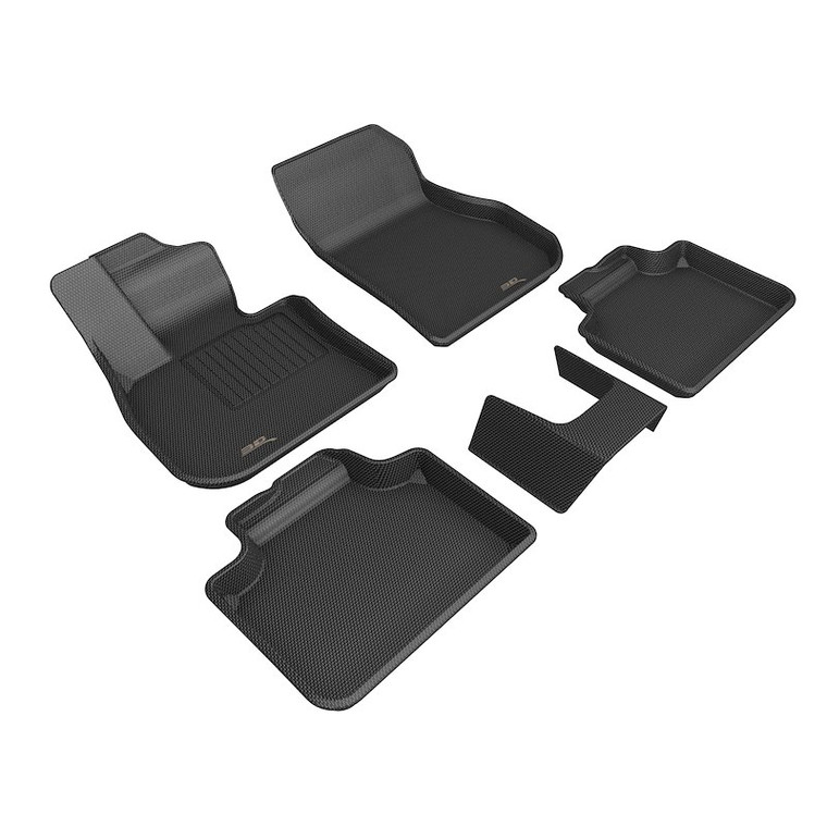 Fits 2023-2024 BMW X1 3D Mats Floor Liner L1BM12601509 KAGU; Custom Fit; Raised Edge; Black; Thermoplastic Rubber Of Carbon Fiber Texture; 5 Piece; With MAXpider Anti-Skid Bottom Layer