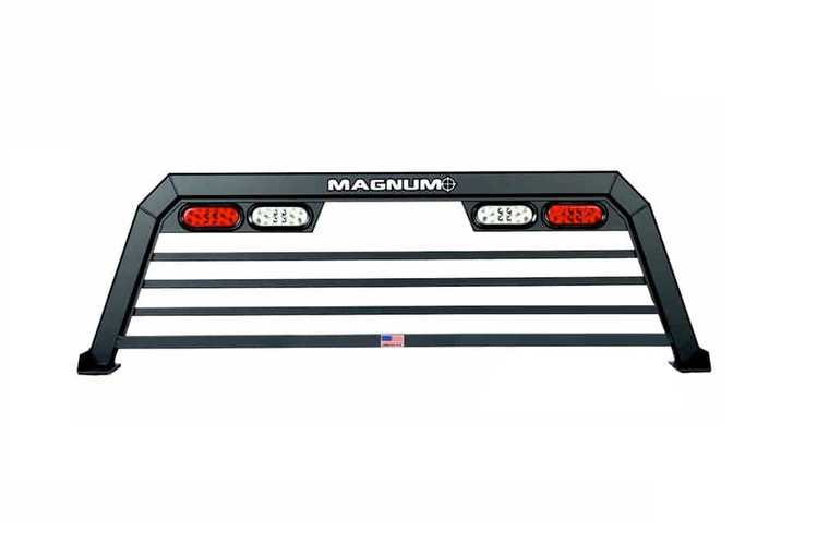 Magnum Truck Racks Headache Rack 220LS Low Pro Sport; Louvered; Powder Coated; Matte Black; Aluminum; Can Be Used With Most Tonneau Covers; With Mounting Hardware Kit And Halogen Compatible Wiring Harness; Lighted