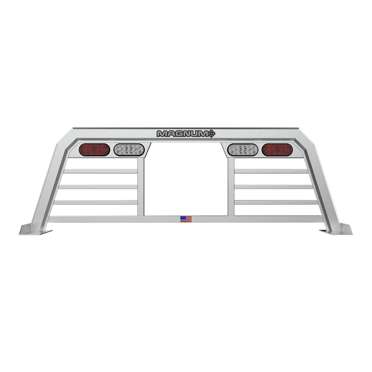 Magnum Truck Racks Headache Rack 424HWM High Pro; Louvered With Window Cut Out; Lighted; Mill Finish; Bare Aluminum; Can Be Used With Most Tonneau Covers; With Mounting Hardware Kit And Wiring Harness