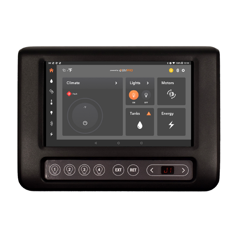 BMPRO RV Control System RVMC201C BMPRO Connect; Used To Control Lighting/Slide-Outs/Awnings/Climate/Generators And Monitor Water Tanks/Temperature/Tire Pressure/Battery/LPG; 4G Network SIM Card Needed And WiFi Connectivity; Wall Mount