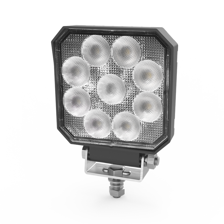 Ecco Electronic Work Light E92006W Square; Pedestal Mount; Flood Beam; 1500 Raw Lumens; 1.2 Amps At 12 To 24 Volt DC; Nine 1.5 Watt LED; Clear Polycarbonate Lens; Rugged Heatsink Housing