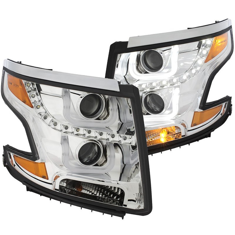 ANZO USA Headlight Assembly 111341 LED Bulb; Projector U Bar Style; Clear/Amber Lens; Chrome Housing; Set Of 2