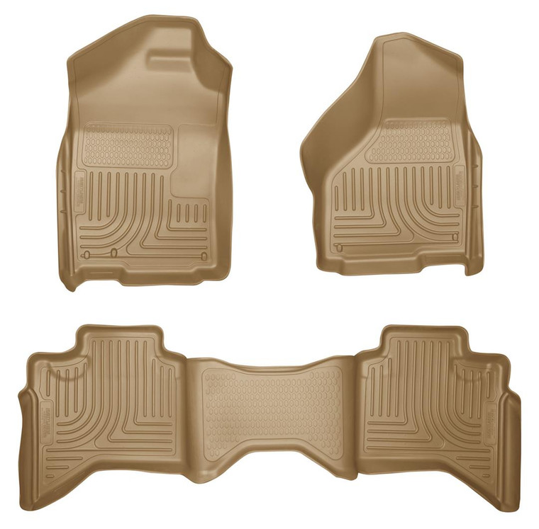 Husky Liner Floor Liner 98033 WeatherBeater; Molded Fit; Smooth Arcing Ribs/Raised Heel Pad; Tan; Rubber; 3 Piece