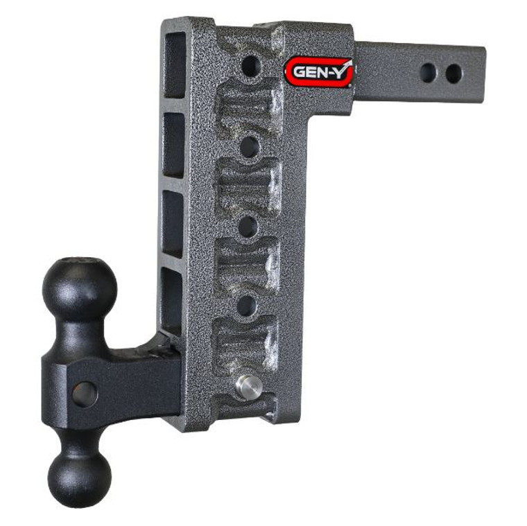 Gen-Y Hitch Trailer Hitch Ball Mount GH-515 MEGA-DUTY; Fits 2 Inch Receiver; 16000 Gross Trailer Weight; Adjustable; Non-Stowable; 10 Inch Drop/Rise; 10000 Pound 2 Inch Ball/16000 Pound 2-5/16 Inch Ball; Silver-Vein Powder Coated Drawbar