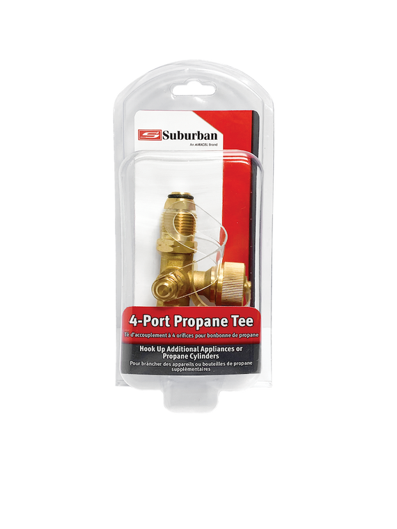 Suburban Mfg Propane Hose Connector LP-POLTEE T-Connection; 4 Port; Brass