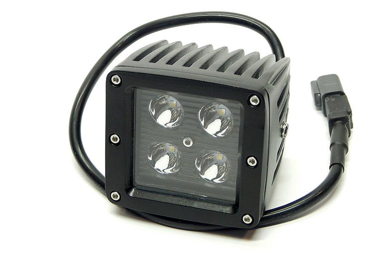 Southern Truck Driving/Fog Light 79918 Driving/Fog Light; Black Series; LED Bulb; 4 Clear LED 4 Watt Bulb; 3 Inch Cube; 16 Watt/1.3 Amp Draw; 8 Degree Flood Beam; 1440 Lumens; Clear Lens/Black Panel; Powder Coated Black Aluminum Housing