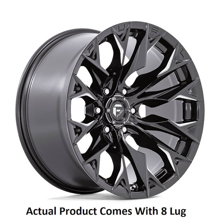 Fuel Off Road Wheel D80320908250 Flame 6 D803; 20 Inch Diameter x 9 Inch Width; 8 x 165.1 Millimeter/8 x 6.50 Inch Bolt Pattern; 1 Millimeter Offset; 5.04 Inch Backspacing; 60 Degree Conical Seat Lug; 125.10 Millimeter Center Bore; 6 Split Spoke
