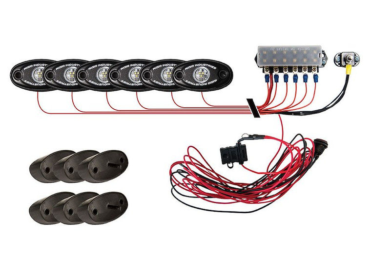 Rigid Lighting Underbody Light Kit 400293 A-Series Rock; Underbody Mount; LED; Amber Light; Clear Lens; 24 Watts; With 6 Light Pods/Wiring Harness/Switch/Mounting Hardware