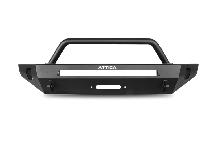 Fits 2014-2024 Toyota 4Runner Attica 4X4 Bumper ATTTR01A102-BX Terra Series; One Piece Design; Direct Fit; With Bull Bar; With Internal Winch Mount; With D-Ring Mounts; Powder Coated Textured Black E-Coated Steel