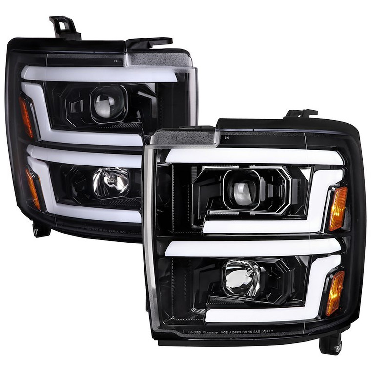 Spec-D Tuning Headlight Assembly 2LHP-SIV1525BK-SQ-TM H1 Halogen High Beam/H9 Halogen Low Beam; Clear Lens With Amber Reflector; ABS Plastic Glossy Black Housing; DOT/SAE Approved; Set Of 2