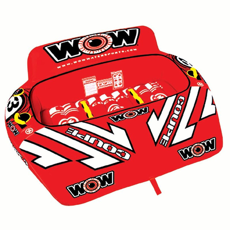 World of Watersports Towable Tube 21-1080 Coupe; Cockpit Design; 1 To 3 Riders; Red; Nylon Cover With Zipper/Heavy Duty PVC Bladder; With Double Webbing Foam Handle With Knuckle Guards