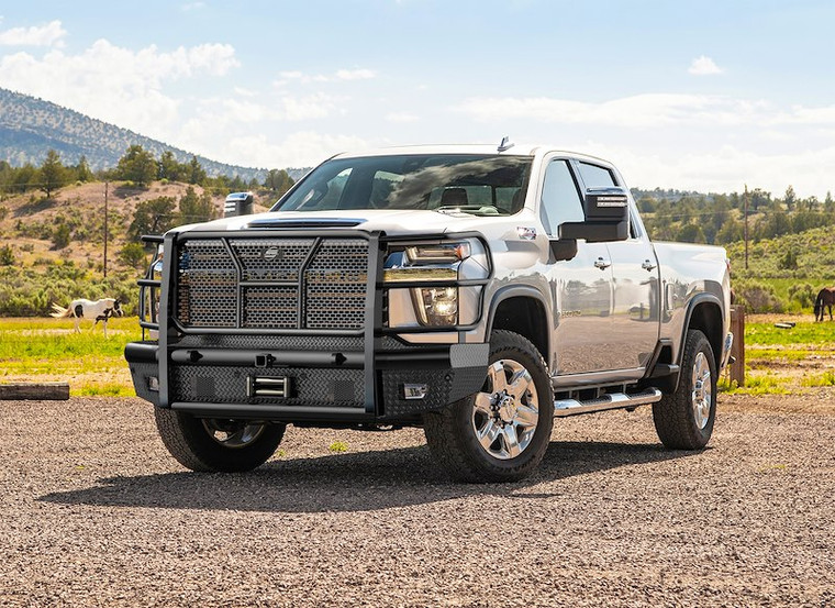 Steelcraft Bumper HD10447RCW HD Replacement; One Piece Design; Direct Fit; Mounting Hardware Included; With Grille Guard; With Punch Plate Grille; With Winch Mount; Does Not Retain Factory Tow Hooks; Retains Factory Fog Light; With 2 Inch Receiver