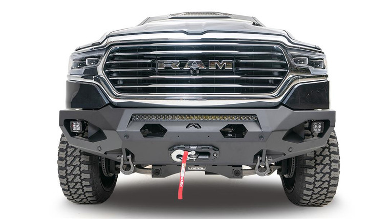 Fab Fours Bumper DR10-X2952-1 Matrix Series; One Piece Design; Direct Fit; Mounting Hardware Included; With Pre-Runner Guard; With D-Ring Mounts; With Center 30 Inch Light Bar Mount; Powder Coated Black Steel