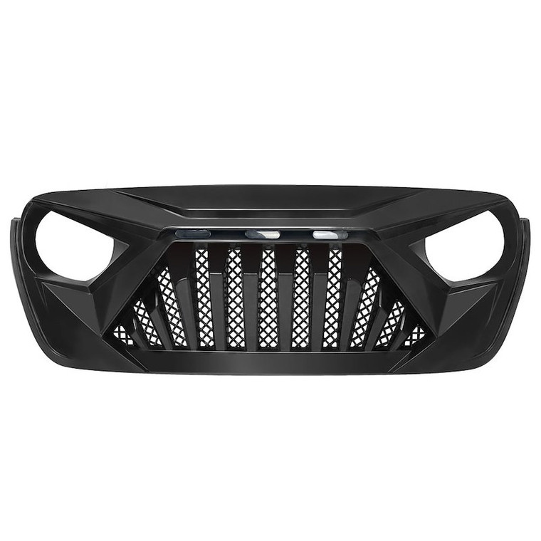 American Modified Grille AMJPCA00115 Goliath; With Light Cutouts; Matte Black; ABS Plastic; With Three Amber LED Lights