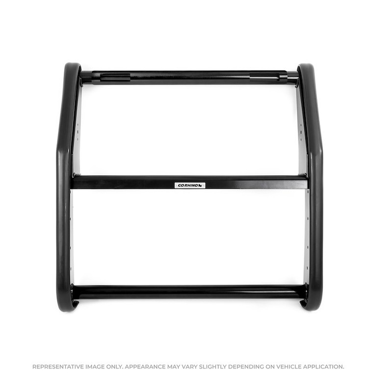 Go Rhino Safety Division Bumper Push Bar 5297-2LFE LR Series; Semi-Gloss Powder Coated; Black; Steel; 3 Inch Diameter; Without Wrap Around Brush Guard; With 2 Feniex Fusion Light Mounting Holes; With Mounting Brackets