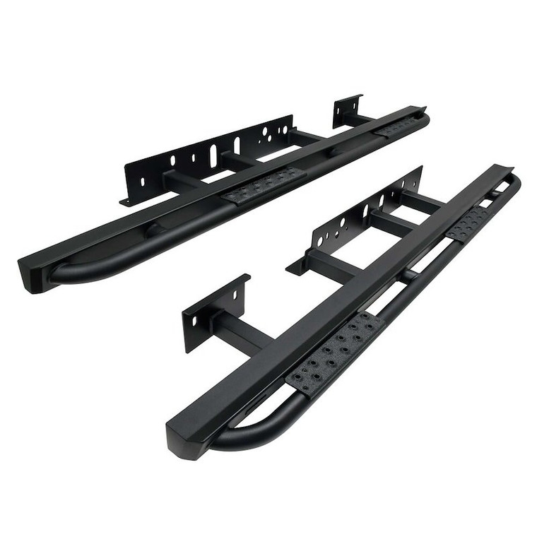 Fits 2005-2023 Toyota Tacoma Westin Automotive Nerf Bar 42-14205 XTS; With Step Plate; 1-3/4 Inch Round Bent; Powder Coated; Textured Black; Steel; Rocker Panel Mount