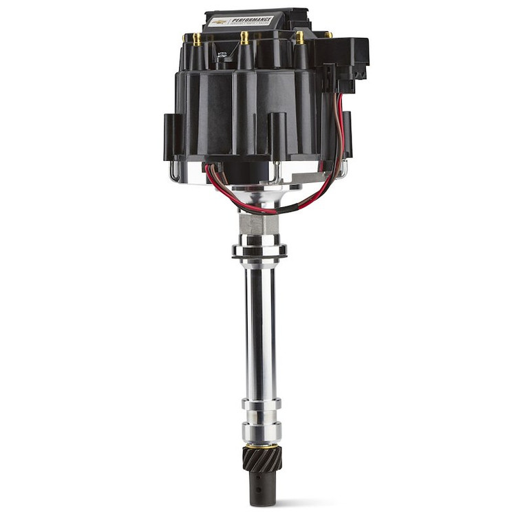 Proform Parts Distributor 141-686 With Ignition Control Module; Magnetic Trigger; Vacuum Advance; With Steel Gear; Black Cap With HEI/Male Posts; Polished
