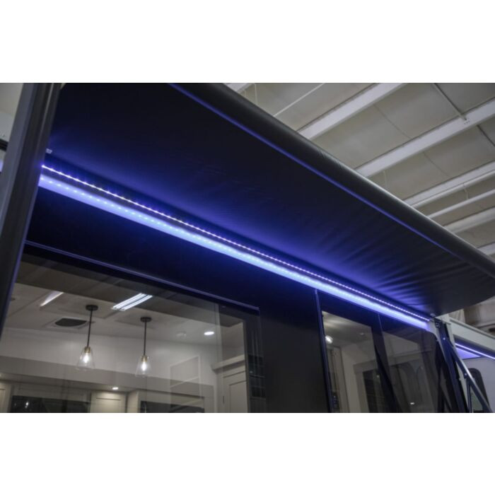 Lippert Components Awning V000315206 Solera; Patio Awning; Power or Hybrid Hardware Kit Must Be Purchased Separately; 15 Foot Length x 8 Foot Extension; Black Solid; Anti-Scuff/Anti-Mildew Fabric; Black Weather Guard; Black Casting