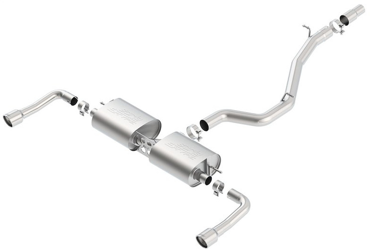 Fits 2015-2020 Audi A3 Quattro Borla Exhaust System Kit 140682 S-Type Cat Back System; T-304 Stainless Steel; With Mufflers; 3 Inch Pipe Diameter To 2-1/4 Inch Pipe Diameter; Single Exhaust With Dual Exit; Split Rear Exit