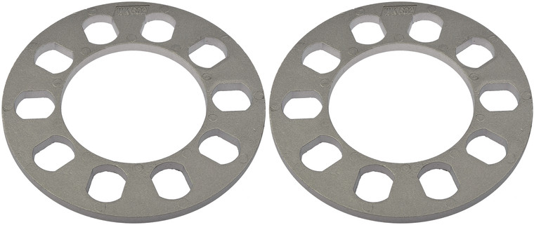 Dorman Wheel Spacer 711-914 AutoGrade; 5 x 4.5 Inch Primary Bolt Pattern; 0.326 Inch Thick; Slide Over Mount; 89.5 Millimeter Bore Diameter; Silver; Aluminum; Set of 2