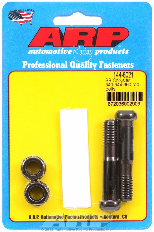 ARP Auto Racing Connecting Rod Bolt 144-6001 For Use With Chrysler 318/340/360 Wedge/318/360 Magnum; Reference Head Type ARP D Style; 200000 PSI Tensile Strength; Without Wave-Loc; Black Oxide; 8740 Chrome Moly Steel; Set of 8