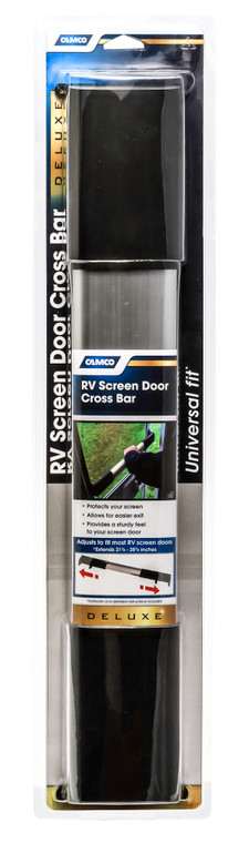 Enhance Your RV Screen Door | Camco Wide Single Bar Push Bar | Aluminum Bar, Black Handles | Easy Installation