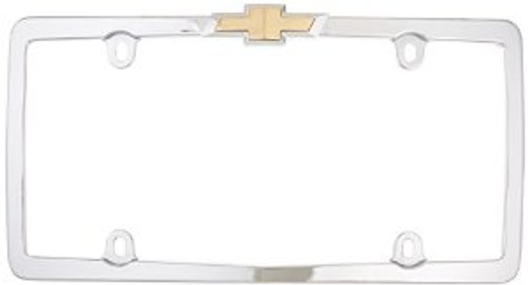 Chrome Plated Gold Chevy Yellow Bowtie License Plate Frame | Durable Zinc Die-Cast Metal