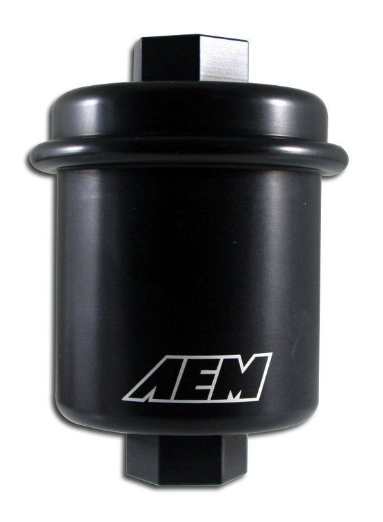AEM Racing Fuel Filter | 500HP Support | Honda/Acura Fitment | Black Aluminum | 14mm x 1.5 Inlet