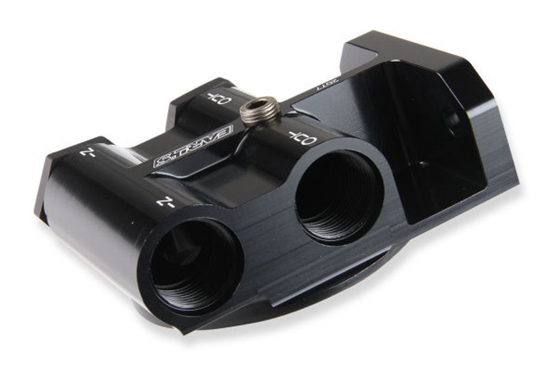 Earl s Plumbing Oil Filter Relocation Bracket 2077ERL Dual Remote Filter; 7/8-14 Pipe Thread Inlet/Outlet; Used For Fram PH-8 Or HP-1 Filters; Black Anodized Billet Aluminum; With Plugs And Hardware