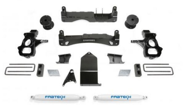 Fabtech Motorsports Lift Kit Suspension K1119 Basic System; 4 Inch Front Lift; 4 Inch Rear Lift; With Rear Performance Shock Absorbers In Kit; Black Components/White Shock Absorbers
