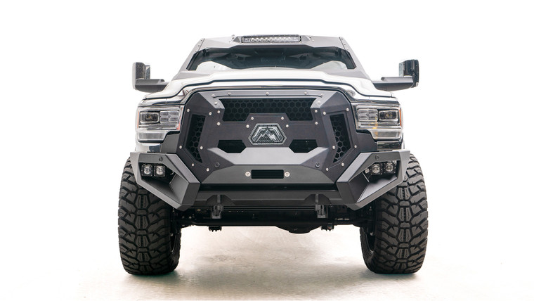 Transform Your 2019-2023 Ram 3500,2500 into an Aggressive Monster | Fab Fours Bumper with Grumper Design, Winch Mount, Dual Side Light Cutouts