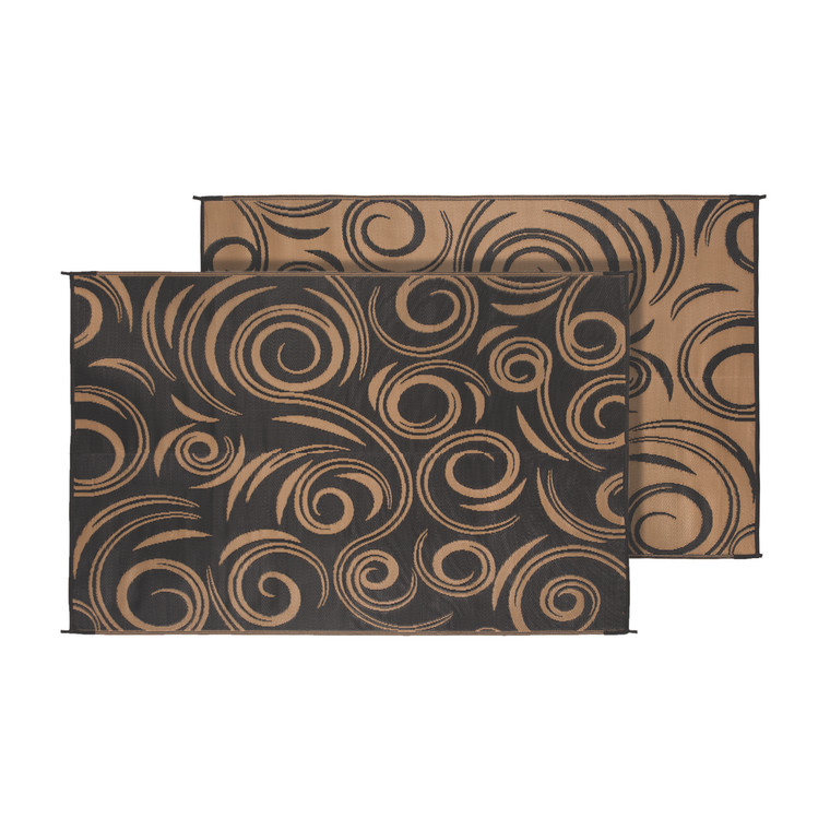 Transform Your Outdoor Space with Faulkner Patio Mat | 20x8ft Black/Beige Swirl Design | Polypropylene Reversible Fabric | Mold & Mildew Resistant | Ideal for Camping, Boating, and More