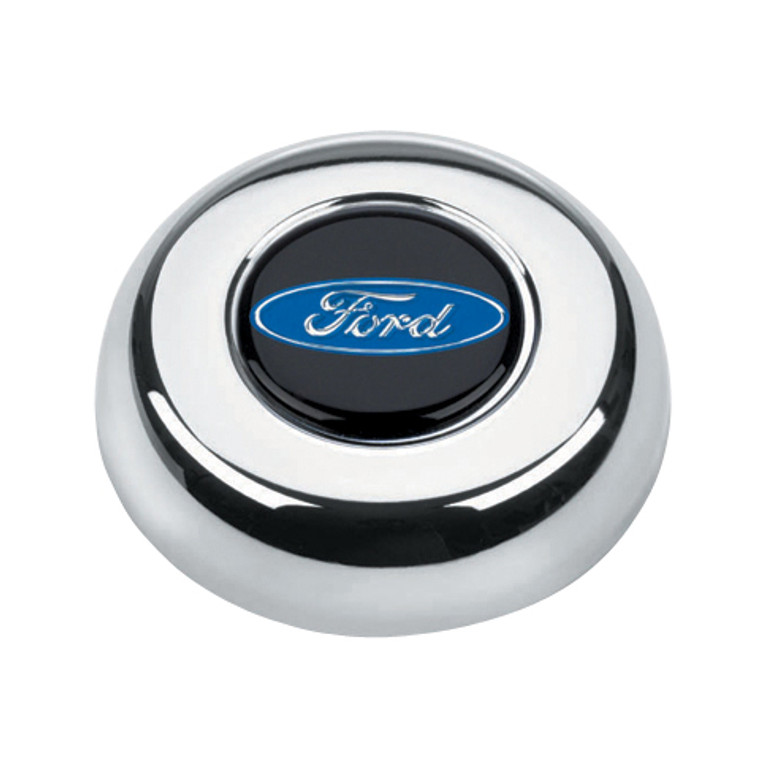 Customize Your Steering Wheel | Grant Chrome Horn Button, Blue/White Ford Emblem, Snap-On, Limited Warranty